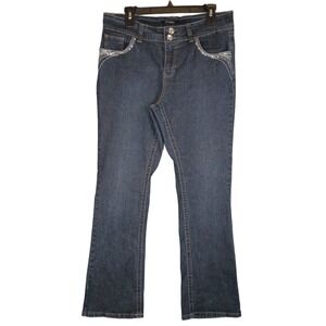 Roz & Ali Womens 12 Sequin Embellished Bootcut Dark Wash Jeans Jewels